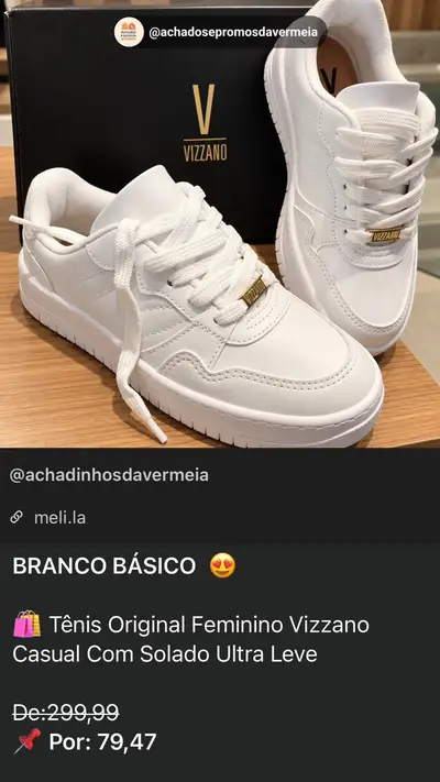 Tênis Feminino Vizzano Casual de R$ 299,99 por R$ 79,47 no Mercado Livre
